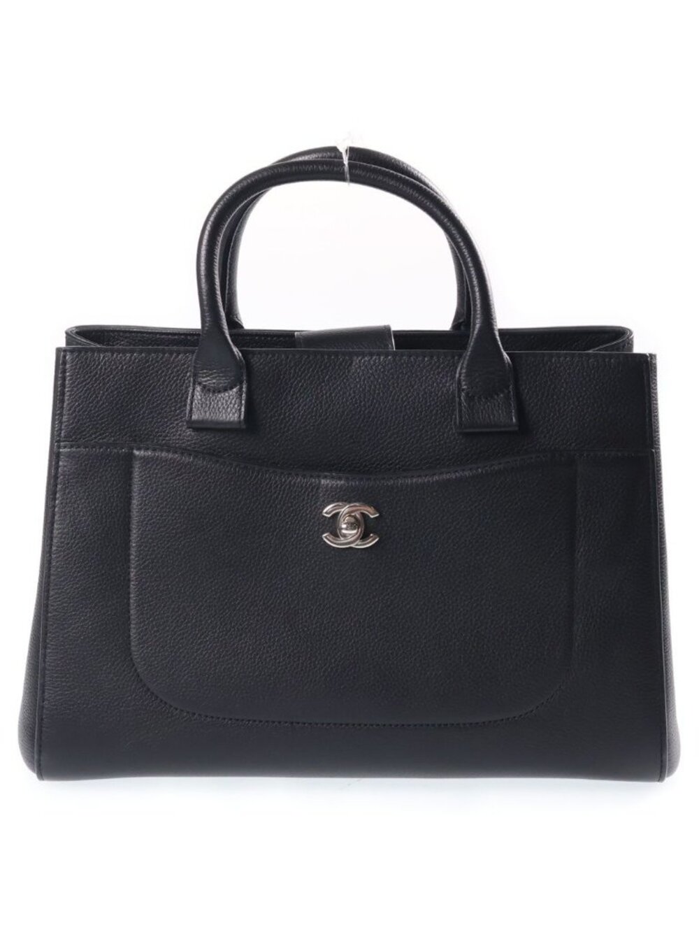 Chanel Neo Executive Tote 2-Way Shoulder Bag Black Leather Silver